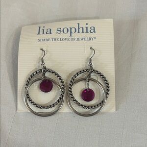 Lia Sophia Twisted Silver and Pink Drop Earrings